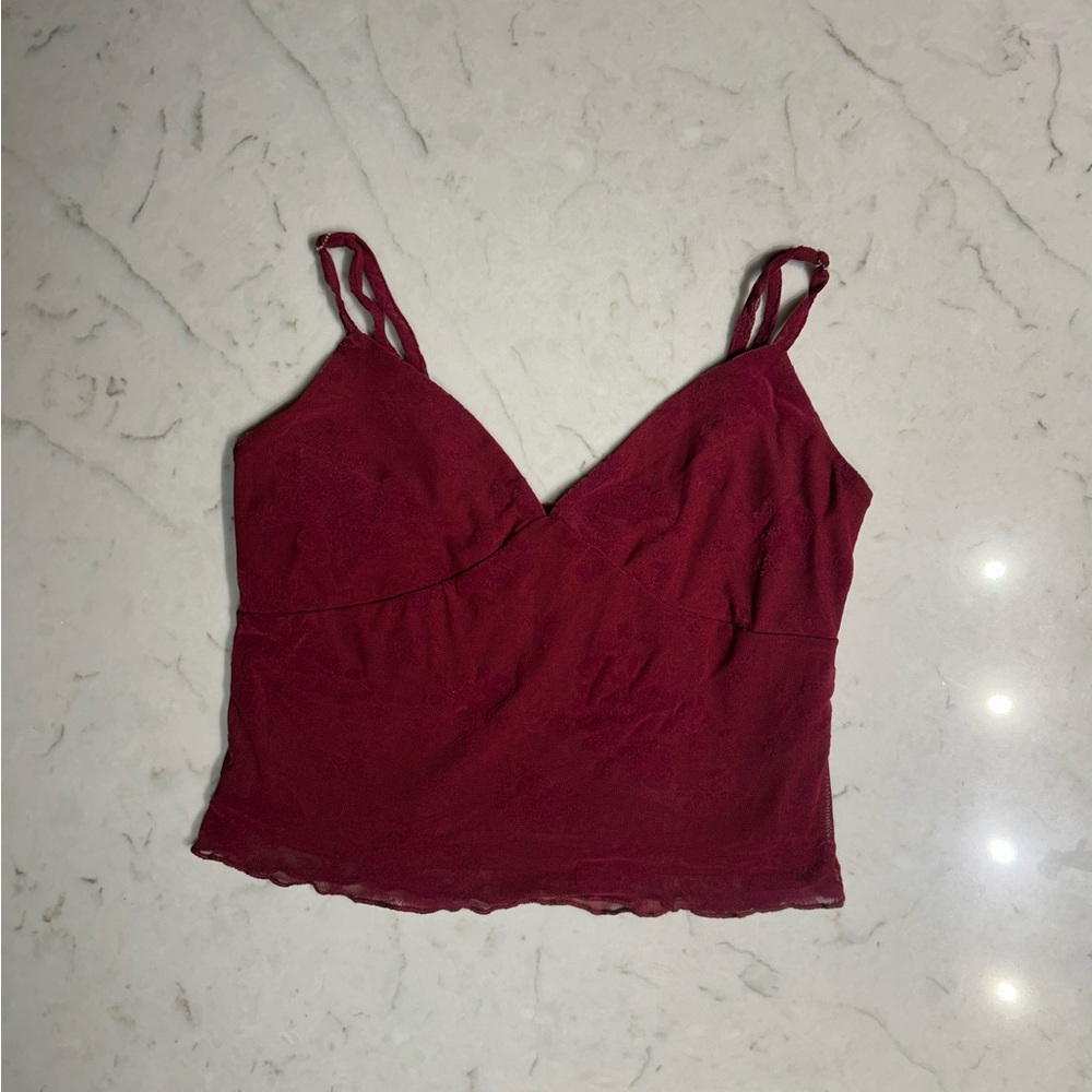 No Boundaries Burgundy Lace Mesh Cami